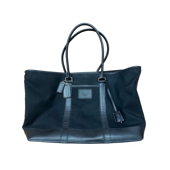 Coach Weekender Boat & Tote Black Canvas & Leather Extra Large Double Straps - Picture 1 of 12
